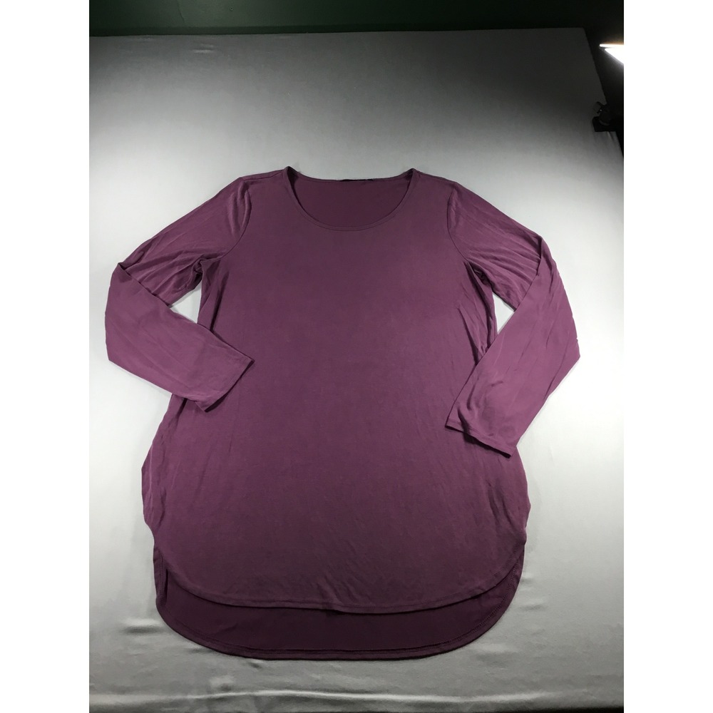Boho Plum Purple Long Sleeve Layering Piece Modal Blend Hi -Low Tunic Top Size L